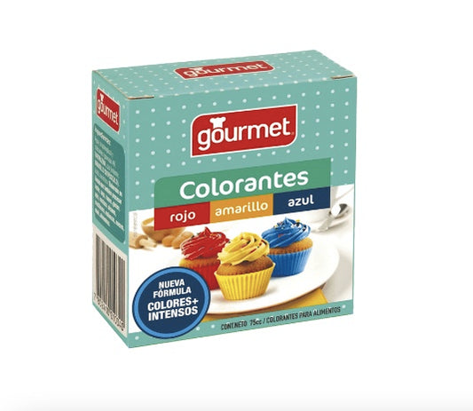 Colorantes Gourmet azul, amarillo y rojo 3 unidades 25 cc