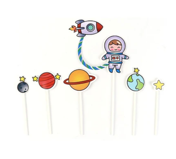 Toppers de Astronauta 6 piezas Cohete y Planetas