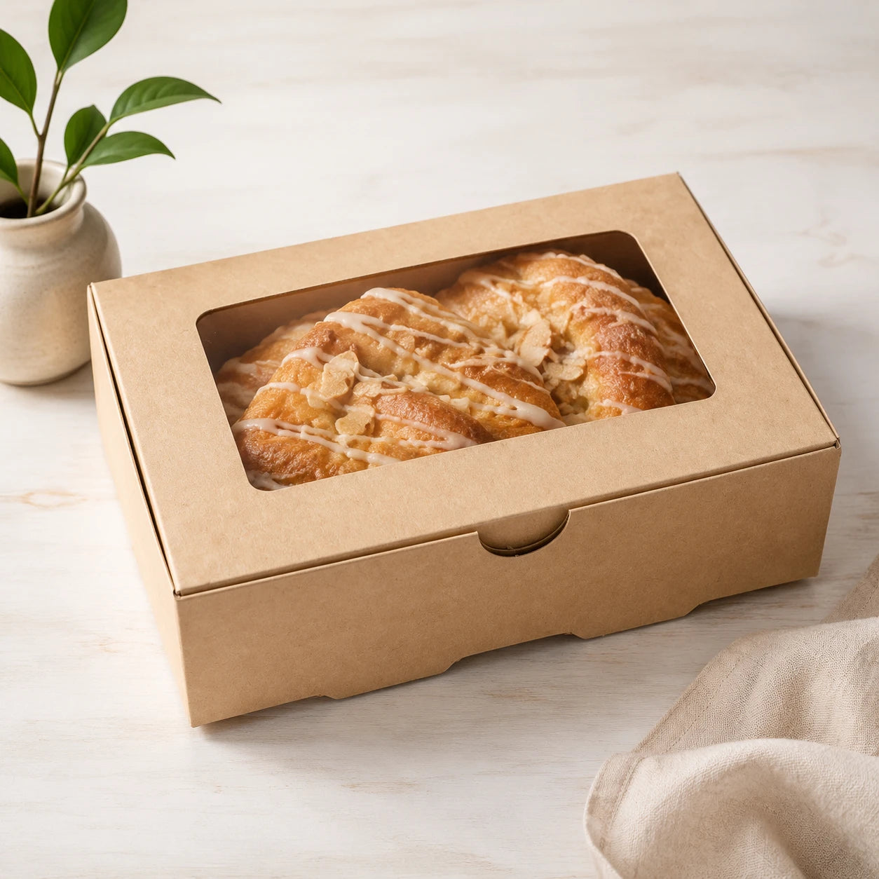 Caja Kraft Rectangular con VENTANA 1200cc 18x12x5.5 cm
