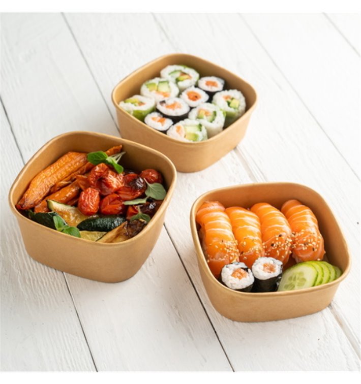 Bowl Cuadrado de Bamboo Kraft 900ml con TAPA