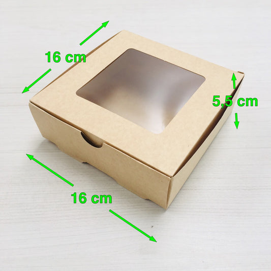 Caja Kraft Cuadrada con Ventana 16x16x5,5cm