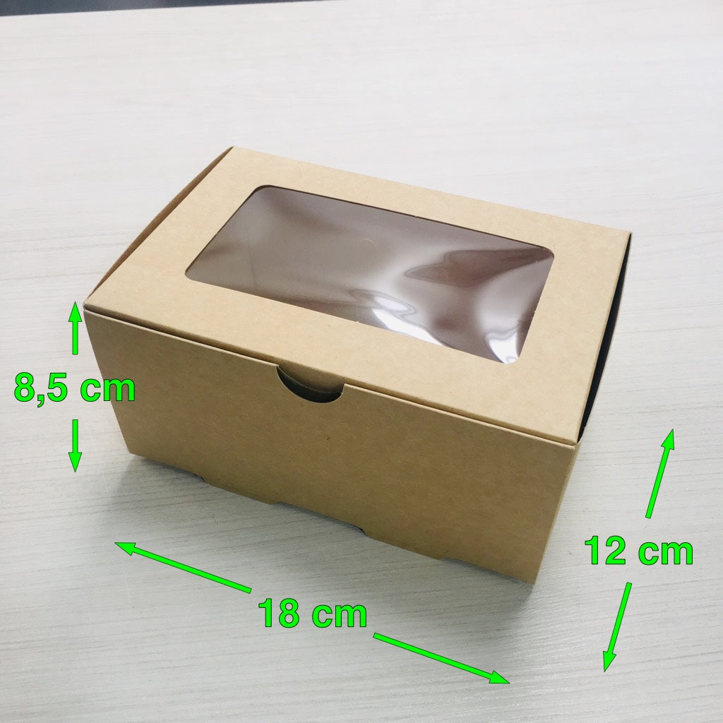 Caja Kraft Rectangular con VENTANA 1200H 18x12x8.5 cm
