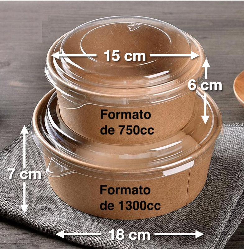 Bowl Kraft 1300 cc con tapa (10 un) - Desechables Chiguayante