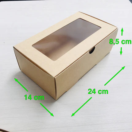 Caja Kraft Rectangular con VENTANA 2000 24x14x8.5 cm