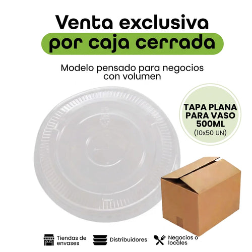 CAJA TAPA PLANA VASO 500ML 10X50 UN (500 UN)
