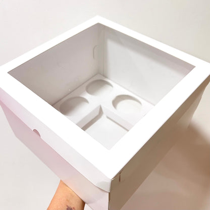 Caja Blanca Mini Torta y 5 Cupcakes con ventana superior