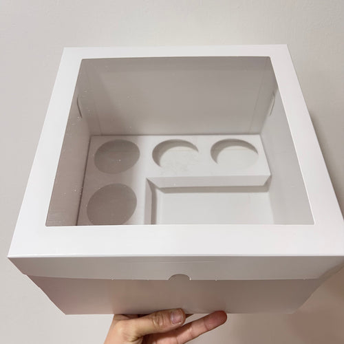 Caja Blanca Mini Torta y 5 Cupcakes con ventana superior