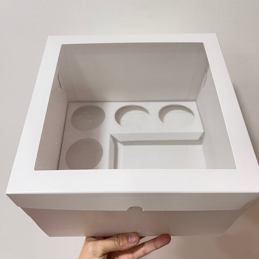 Caja Blanca Mini Torta y 5 Cupcakes con ventana superior