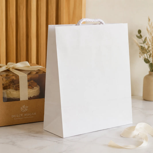Bolsa de Papel Blanca con manilla cordel 41x12x30cm