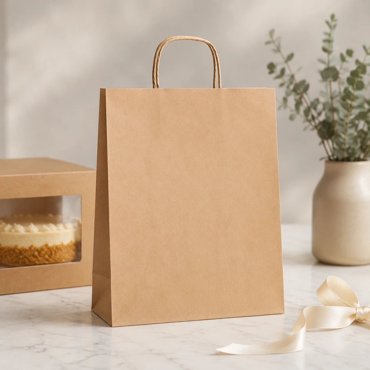 Bolsa Kraft con manilla cordel 36x30x16 cm