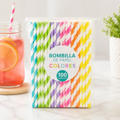 Bombilla de Papel Colores 100 un