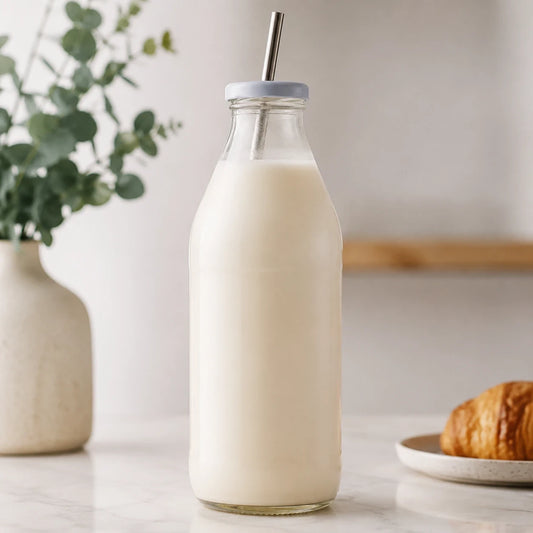 Botella de Vidrio Lechera 1 Litro con Tapa