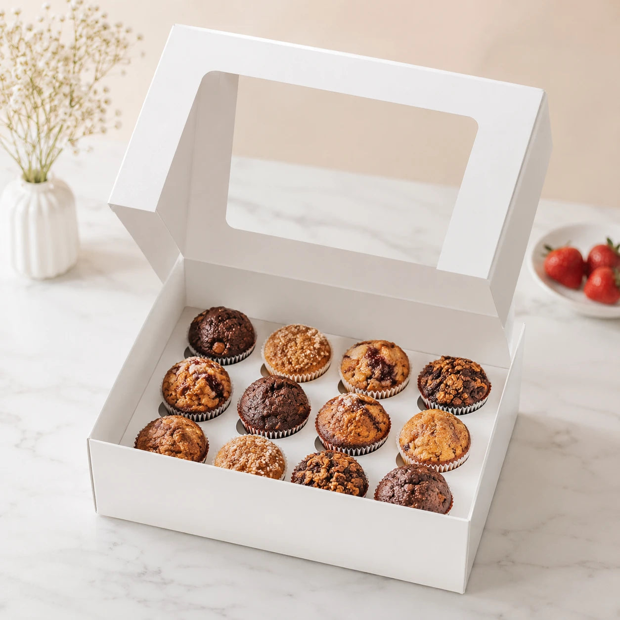 Caja Blanca para 12 Shot Cupcakes Muffins