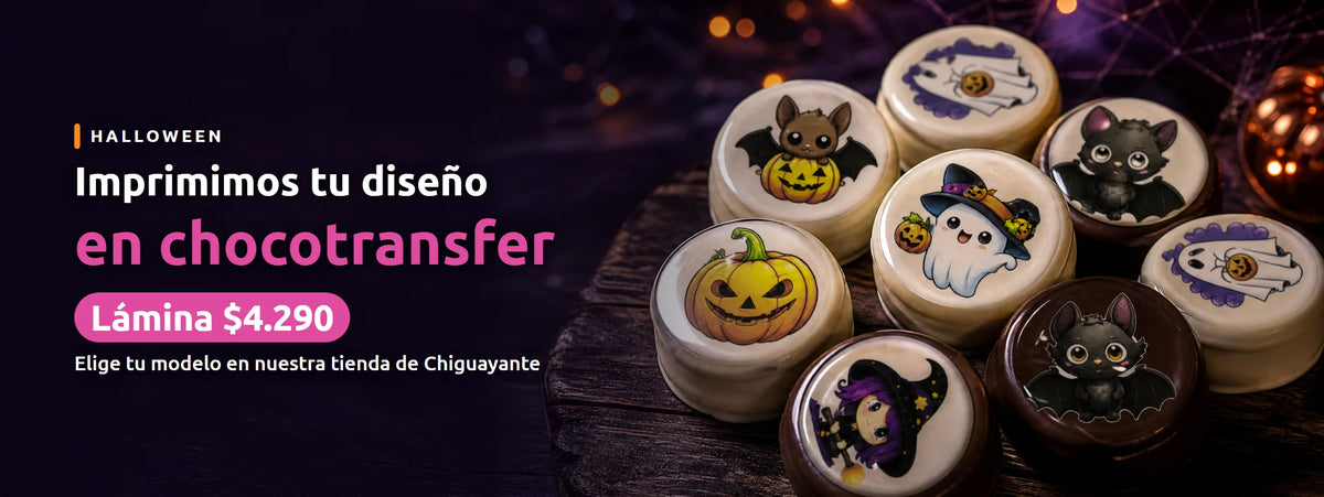 Impresión en chocotransfer con diseños de Halloween, lámina $4.290