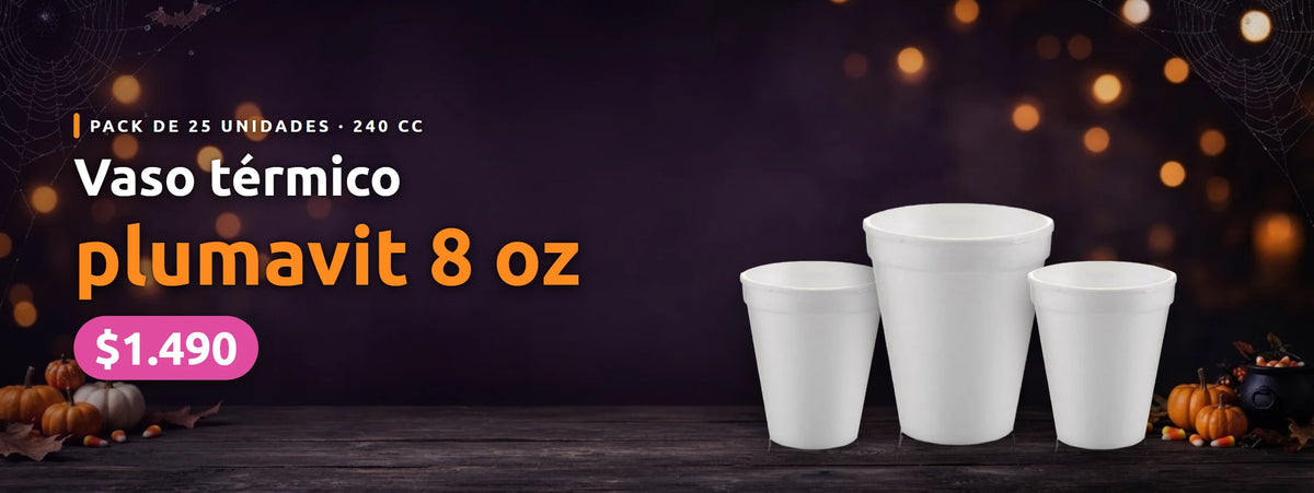 Vaso térmico plumavit 8 oz, pack de 25 unidades, $1.490