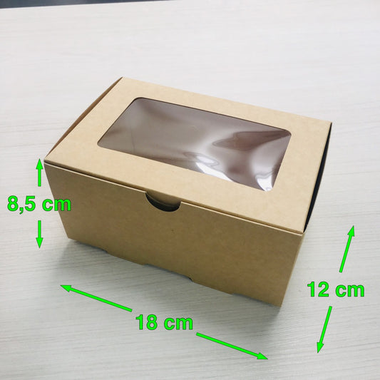 Caja Kraft Rectangular con VENTANA 1200H 18x12x8.5 cm