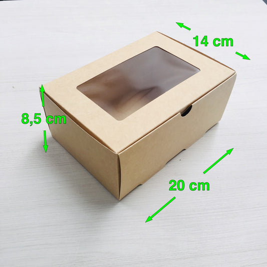 Caja Kraft Rectangular con VENTANA 1500H 20x14x8.5 cm