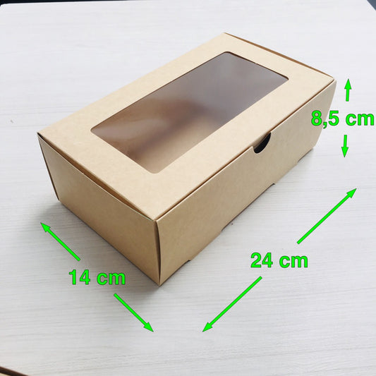 Caja Kraft Rectangular con VENTANA 3000cc 20x25x7 cm