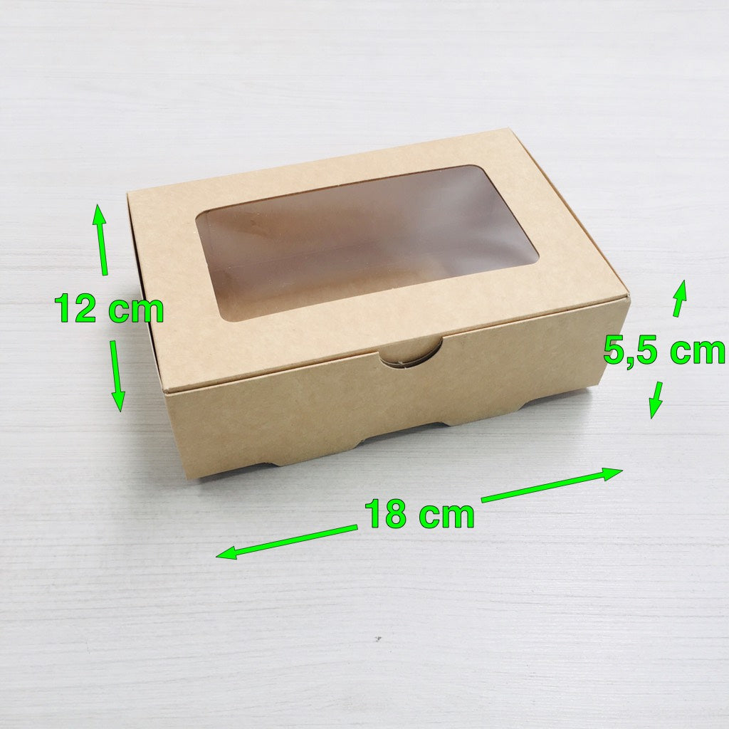 Caja Kraft Rectangular con VENTANA 1200cc 18x12x5.5 cm